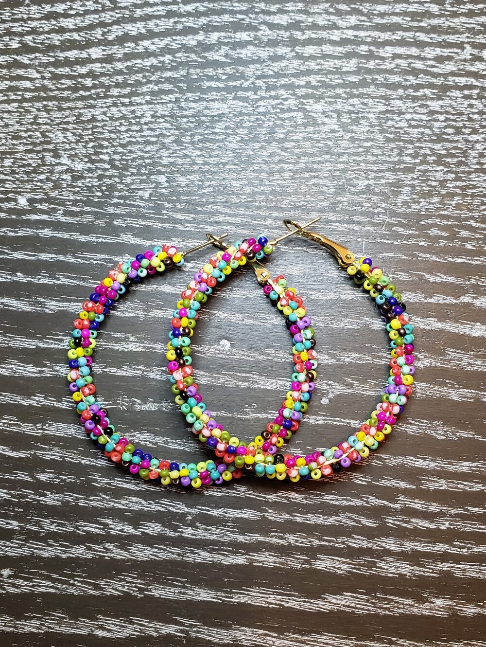 Rainbow Beaded Hoop Earrings